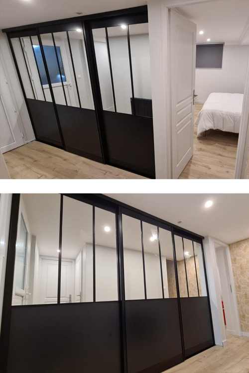 Ensemble 3 portes de placard coulissantes atelier Miroir gris / Noir - 2/2