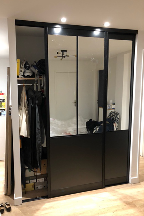 Ensemble 2 portes de placard coulissantes atelier Miroir argent / Noir - 2/3